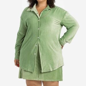 Lularoe ABIGAIL CORDUROY Snap Button Front SHACKET Sage Seafoam Green NWT